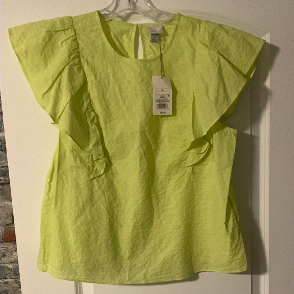 A New Day Green Flutter Sleeve Blouse